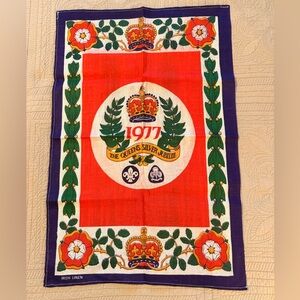 Vintage 1977 Girl Guides Queen's Silver Jubilee Linen Tea Towel NWOT